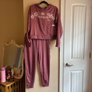 Hurley Mauve Floral Logo Hoodie & Joggers Set